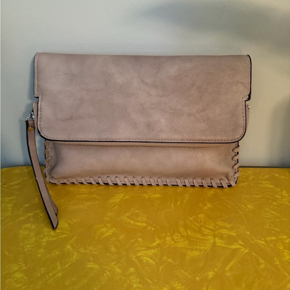 Flap style Cream Clutch Bag with shoulder strap